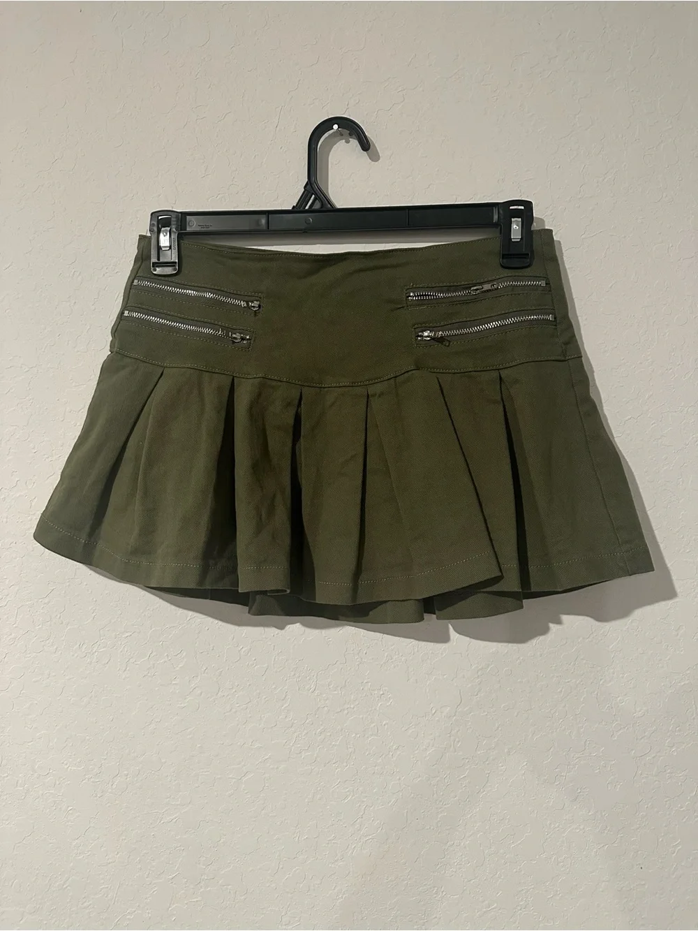 Fashion Nova Olive Pleated Mini Skirt with Zip Accents